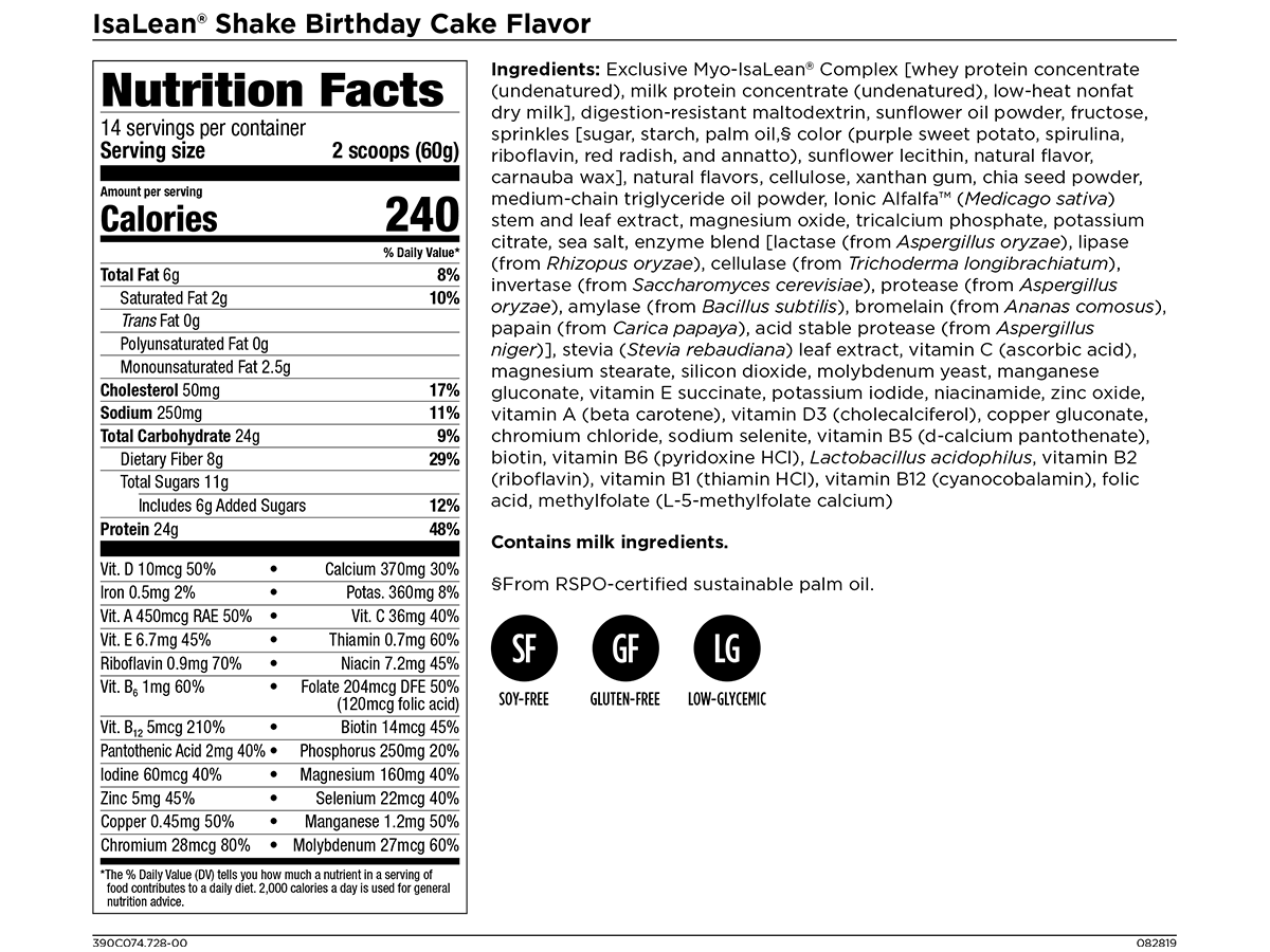 Isalean Shake Nutrition Label